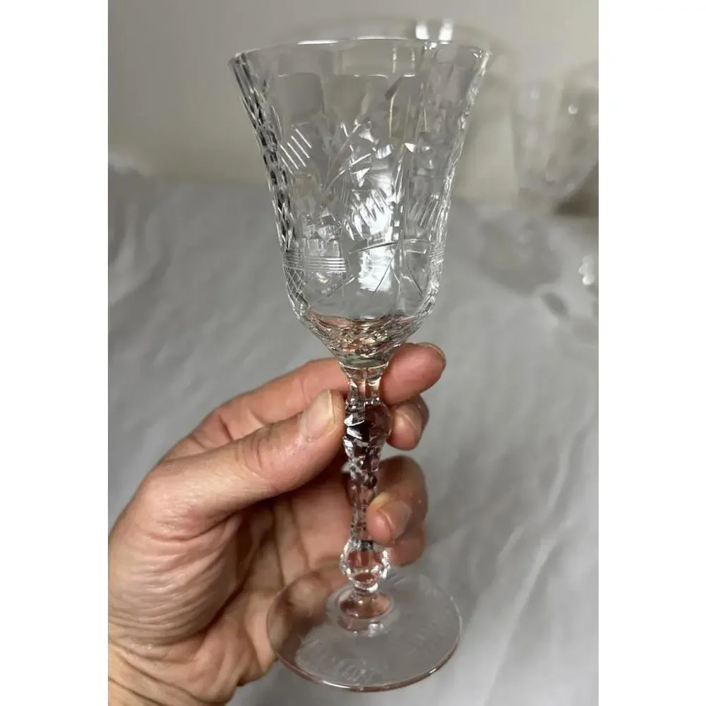 Vintage Etched Crystal Wine & Cocktail Glasses – Set of 6 Mismatched Lot